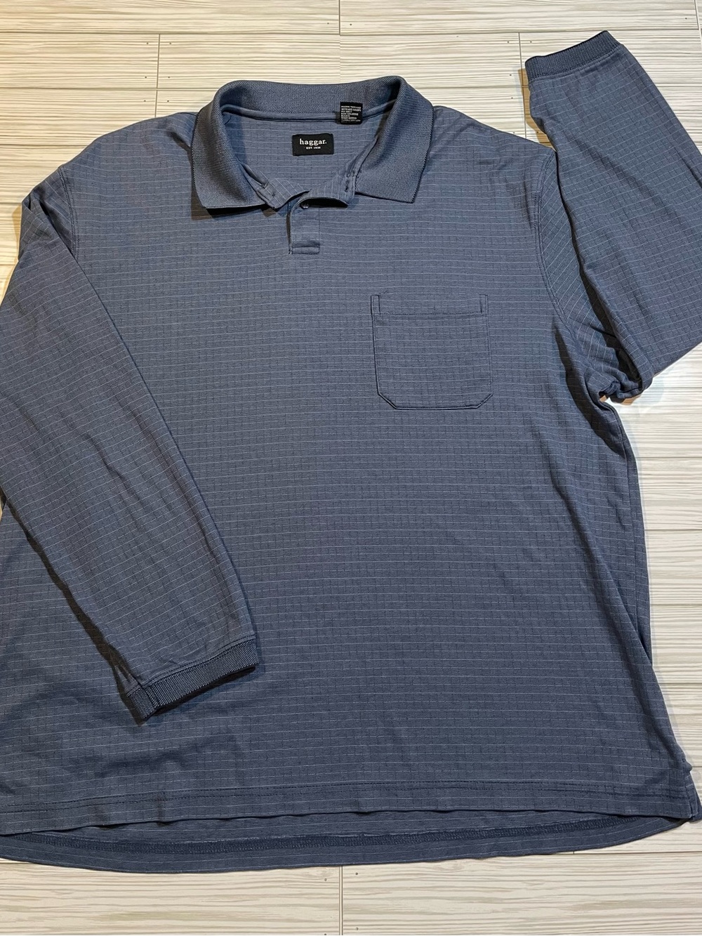 Haggar Men's Long Sleeve Polo in Slate Blue-Gray